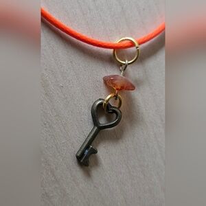 Key Pendant Necklace with Orange Cord